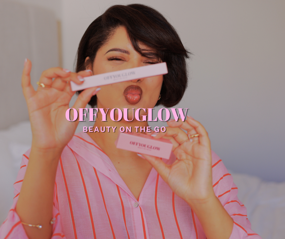 Woman holding offyouglow products with the brand name displayed.