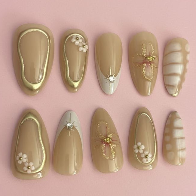 Golden Bloom Press on Nails