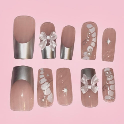 Silver Bow Press on Nails