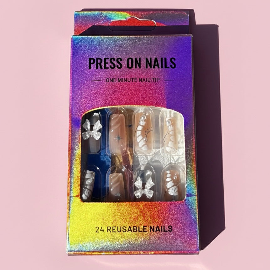 Silver Bow Press on Nails