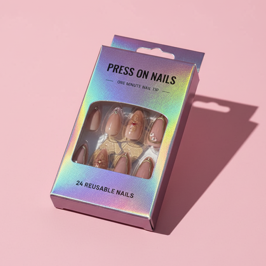 Golden Bloom Press on Nails